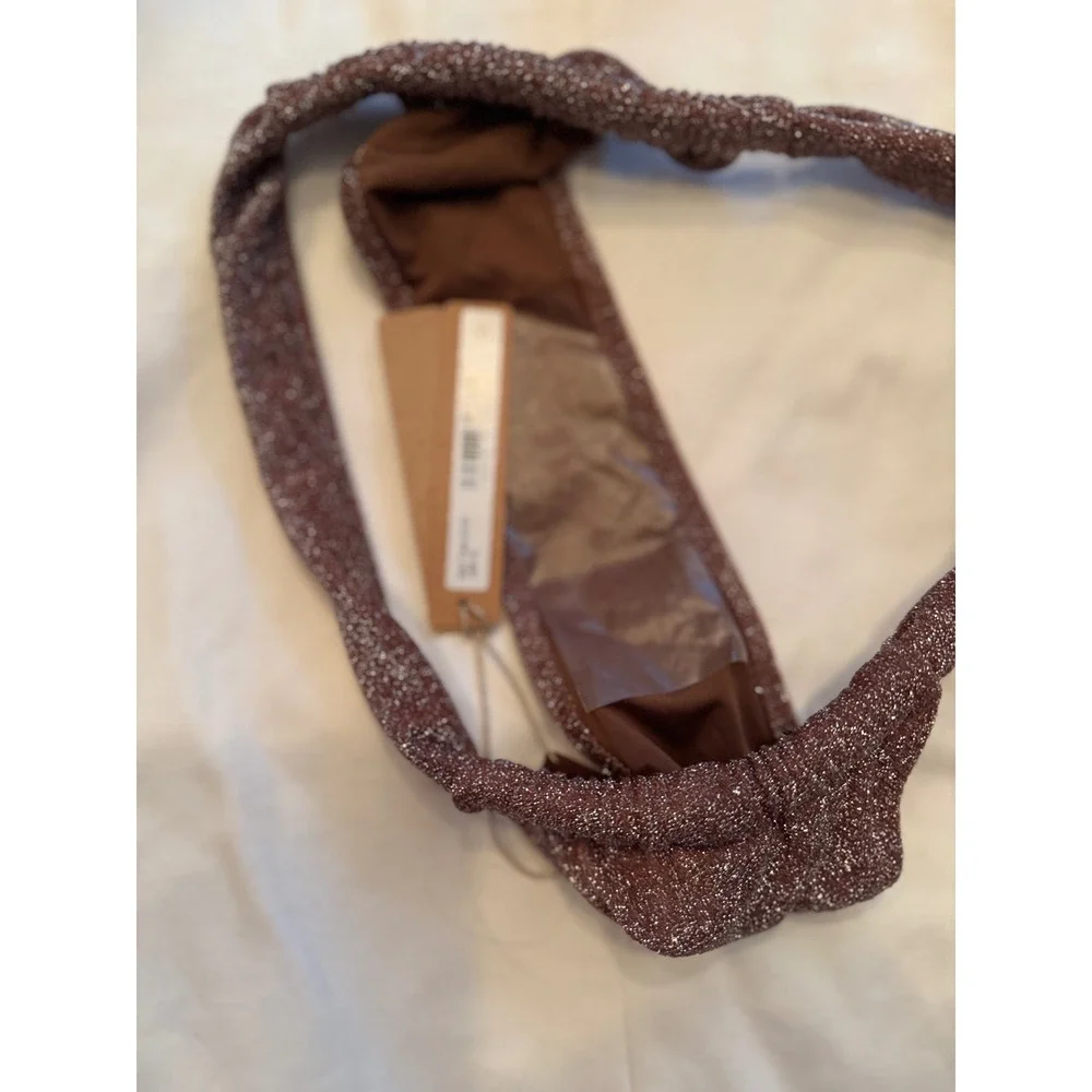 SKIMS Metallic‎ Swim Bottoms Women Small Bronze New NWT Shimmer High Cut Cheeky
